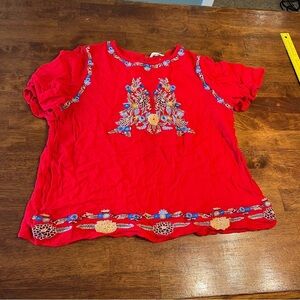 Entro red embroidered blouse size 1X runs small check measurements